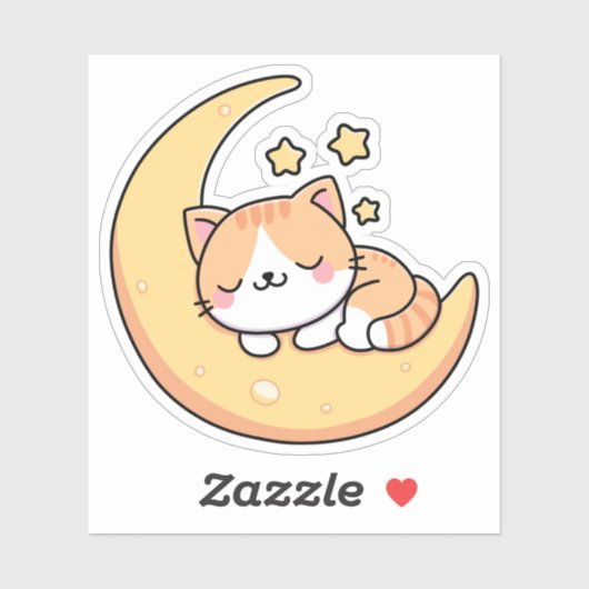 Sticker Chat Dormir Sur La Lune (Feuille)