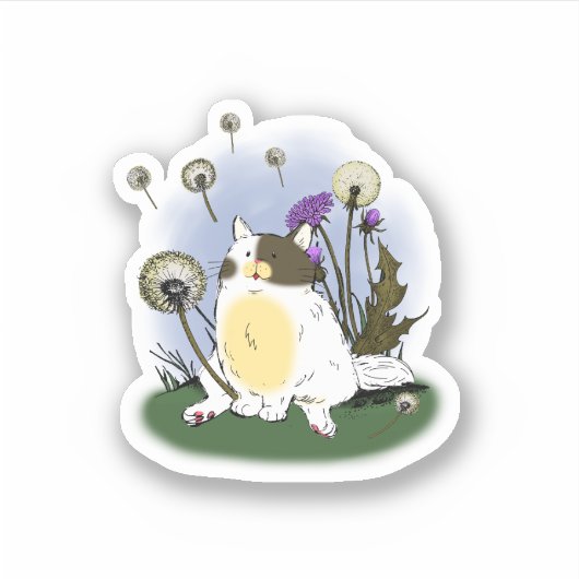 Sticker chat drôle avec style boho de fleurs (Devant)