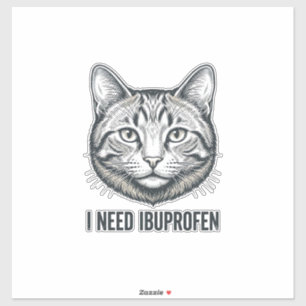Sticker Chat drôle Ibuprofène Dessin de gravure vintage_1