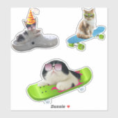 Sticker Chat Drôle Sur Skateboard (Feuille)