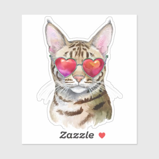 Sticker Chat du Bengale cool dans les nuances de coeur (Feuille)