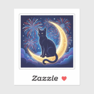 Sticker Chat du Croissant de Lune Feux d'Artifice Patrioti