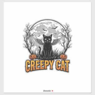 Sticker Chat effrayant Halloween Dessin de gravure vintage