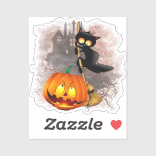 Sticker Chat effrayé par Citrouille Fun Halloween caractèr