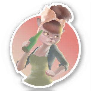 Sticker Chat élégant avec bouteille assise au bar