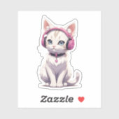 Sticker Chat élégant dans les tendances de casque (Feuille)