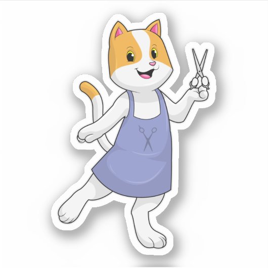 Sticker Chat en coiffeur avec ciseaux (Devant)