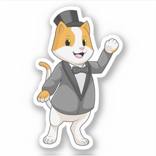 Sticker Chat en marié avec ruban (Devant)