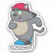Sticker Chat en patinage sur glace avec patins sur glace (Devant)