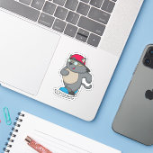 Sticker Chat en patinage sur glace avec patins sur glace (Ordinateur portable avec iPhone)