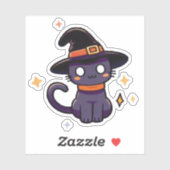 Sticker Chat en sorcière mignonne pourpre - Kawaii Hallowe (Feuille)