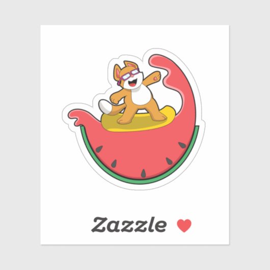 Sticker Chat en surfeur avec pastèque (Feuille)