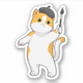 Sticker Chat en tant que Peintre avec pinceau (Devant)