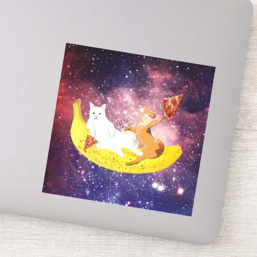 Sticker Chat équitation banane en galaxie (Détail)