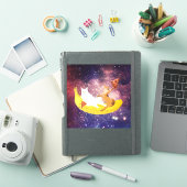 Sticker Chat équitation banane en galaxie (Couverture iPad)