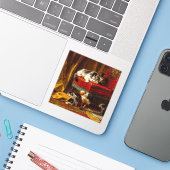 Sticker Chat et chatons Jouer avec chaise (Ordinateur portable avec iPhone)