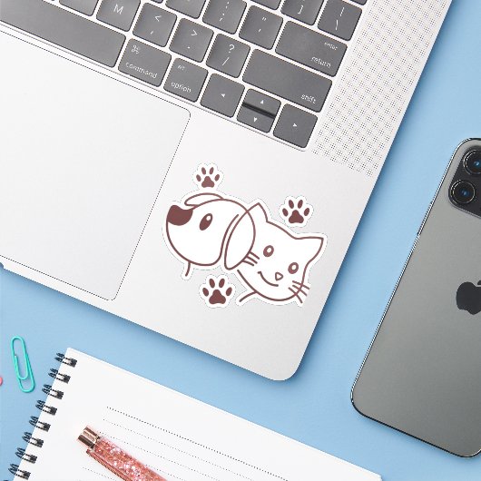 Sticker Chat et chien mignons en ligne (Ordinateur portable avec iPhone)