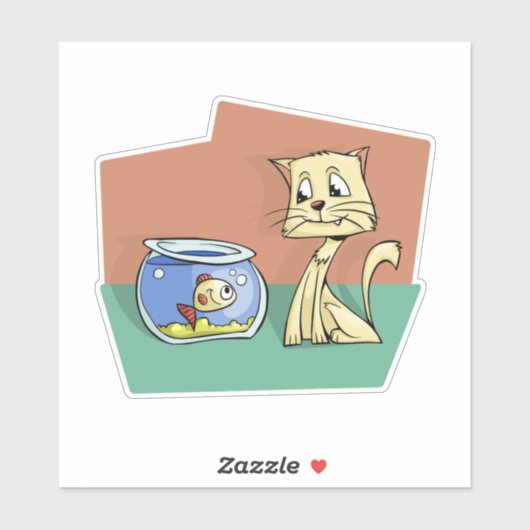 Sticker Chat et cuvette de poisson (Feuille)