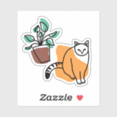 Sticker Chat et le plante (Feuille)