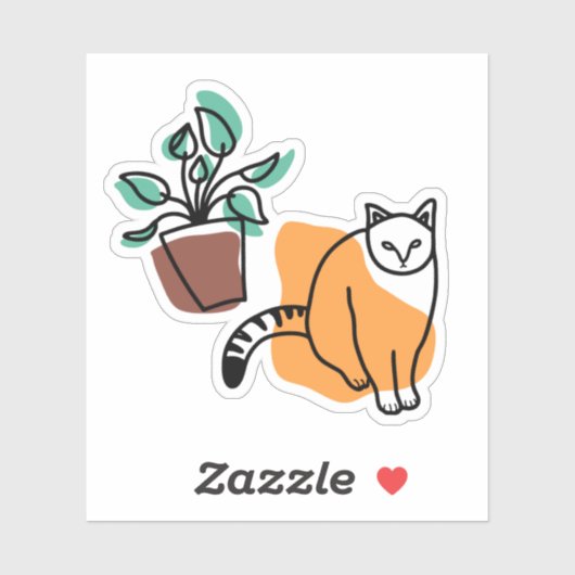 Sticker Chat et le plante (Feuille)