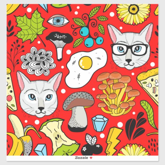 Sticker Chat et oeuf sur le rouge (Feuille)
