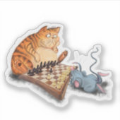Sticker Chat et souris Jouer aux échecs Dessin drôle (Devant)
