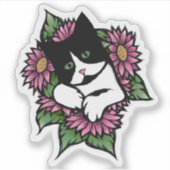 Sticker Chat floral Tuxedo (Devant)