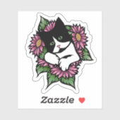 Sticker Chat floral Tuxedo (Feuille)