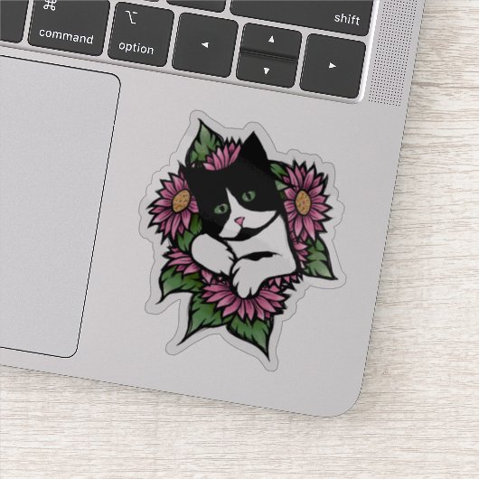 Sticker Chat floral Tuxedo (Détail)