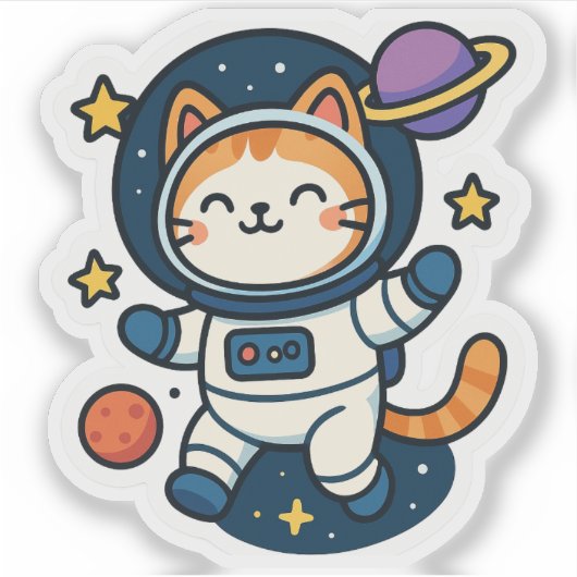 Sticker Chat flottant dans l'espace de l'astronaute Kawaii (Devant)