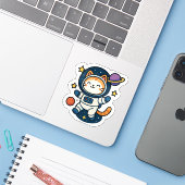 Sticker Chat flottant dans l'espace de l'astronaute Kawaii (Ordinateur portable avec iPhone)