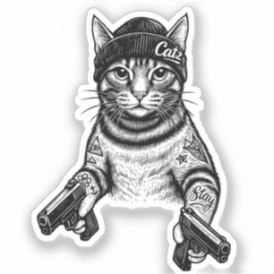 Sticker Chat Gangster Tatoué Art   Kitty Streetwear Cool
