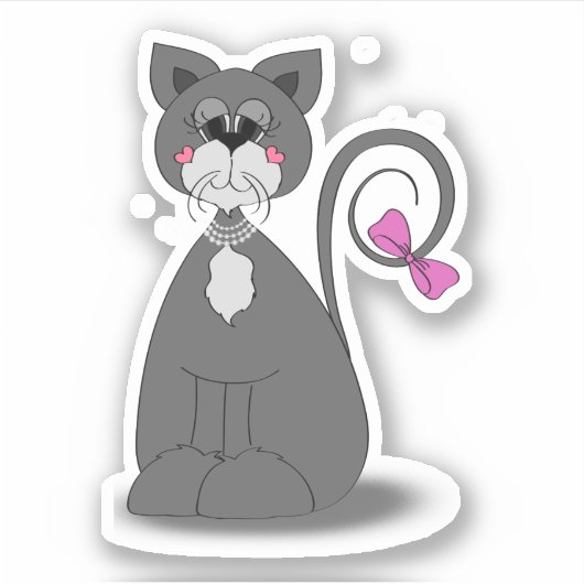 Sticker chat gris avec arc rose (Devant)
