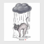 Sticker Chat gris le jour de la pluie (Feuille)