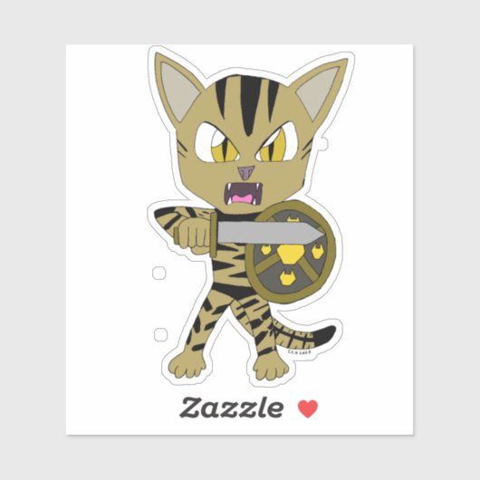 Sticker Chat guerrier Chibi (Feuille)
