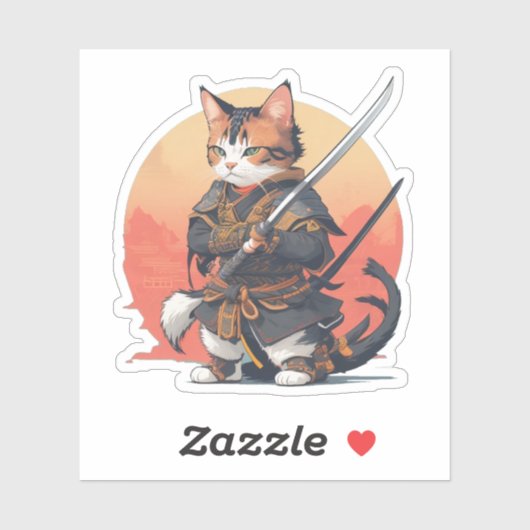 Sticker Chat guerrier samouraï (Feuille)