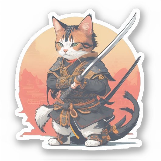 Sticker Chat guerrier samouraï (Devant)