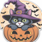 Sticker Chat Halloween Citrouille Chat noir T-shirt surdim (Devant)