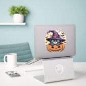 Sticker Chat Halloween Citrouille Chat noir T-shirt surdim (Ordinateur portable sur le bureau)