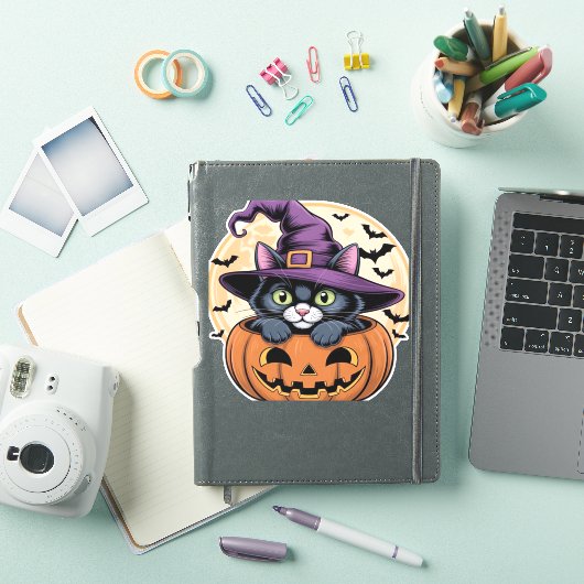 Sticker Chat Halloween Citrouille Chat noir T-shirt surdim (Couverture iPad)