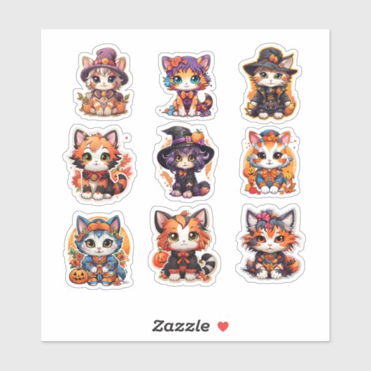 Sticker Chat Halloween unique manga de style japonais (Feuille)