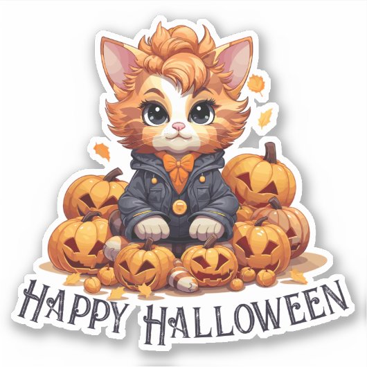 Sticker Chat Jack-O-Lantern - "Happy Halloween" (Devant)