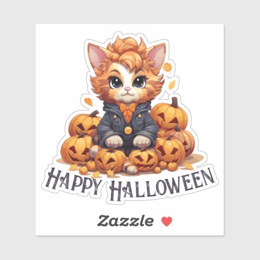 Sticker Chat Jack-O-Lantern - "Happy Halloween" (Feuille)