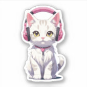 Sticker Chat Kawaii avec Casque (Devant)