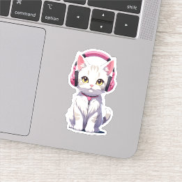 Sticker Chat Kawaii avec Casque