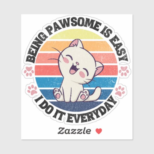 Sticker Chat Kawaii blanc mou (Feuille)