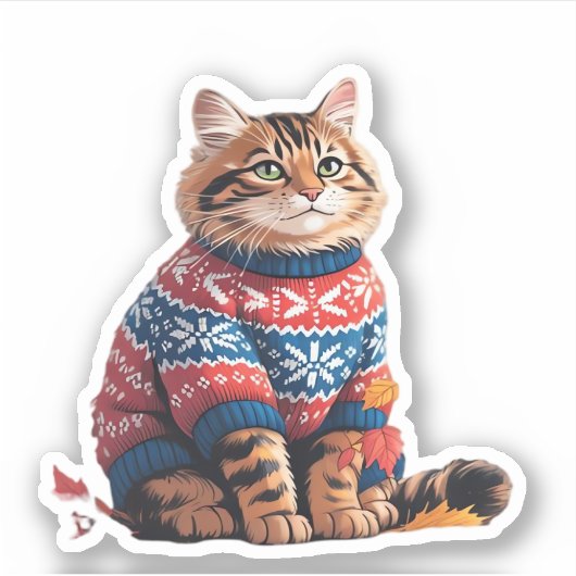 Sticker Chat Leaf Automne Bonjour Automne Funny Chat Kitte (Devant)