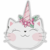 Sticker Chat Licorne, Chat Mignon, Petit Chat, Minou, Fleu (Devant)