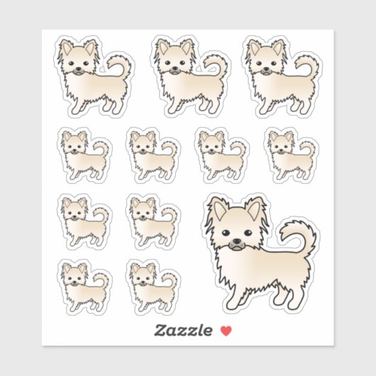 Sticker Chat long en crème Chihuahua Cute Dogon de dessin (Feuille)