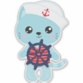 Sticker Chat marin, Casquette marin, Capitaine de bateau,  (Devant)